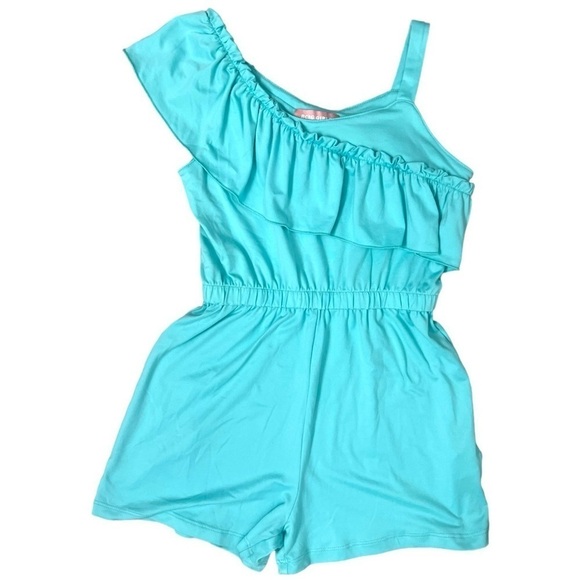 BCBG Girls Teal Ruffle Shoulder Romper - Size 7/8 - Picture 1 of 9
